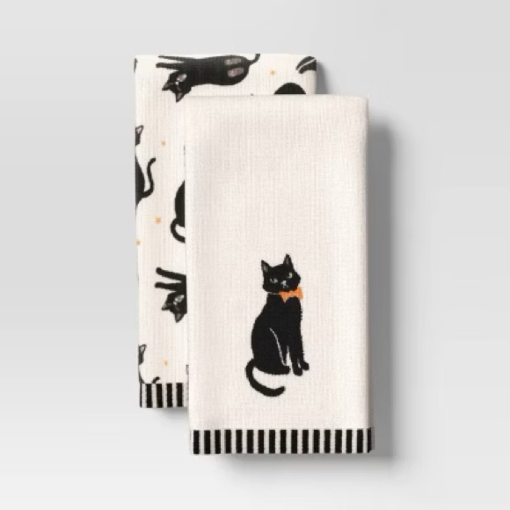 2pk Halloween Black Cats Hand Towel Set White - Hyde and EEK! Boutique™